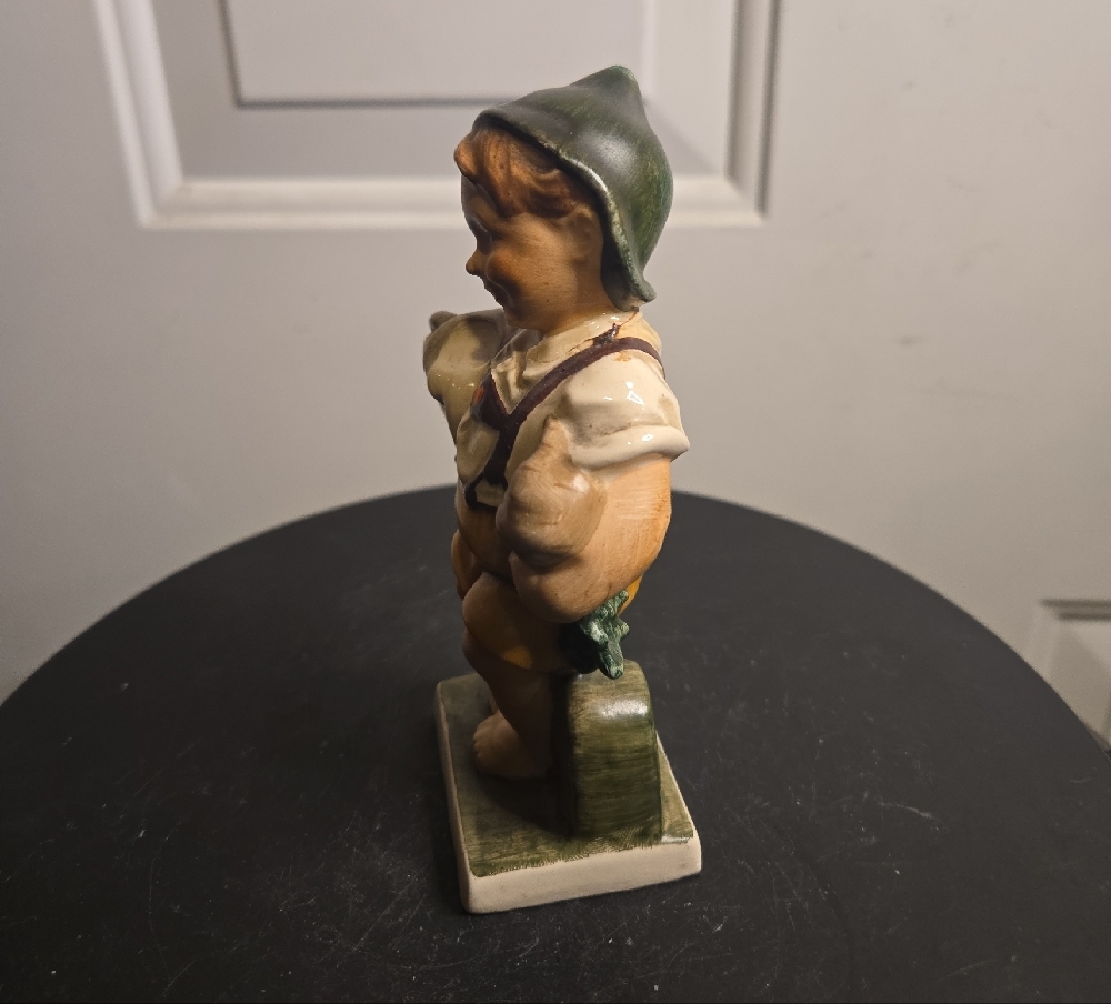 Vintage Friedel Germany Ceramic Boy Figurine with Green Hat And Blur Pitcher - Picture 6 of 10